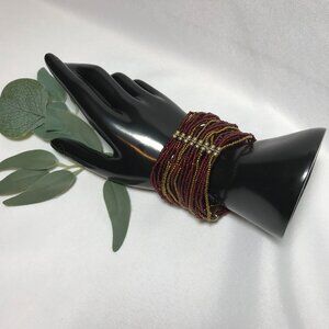 Red and Gold Beaded Stretch Bracelet